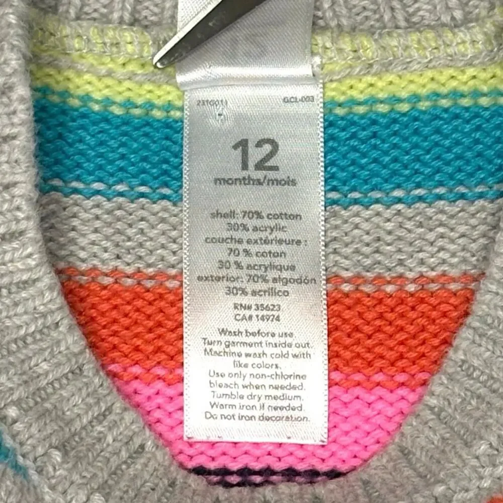 Carter's Striped Sweater Dress Baby Girl 12M Bright Multicolor A-Line Knit